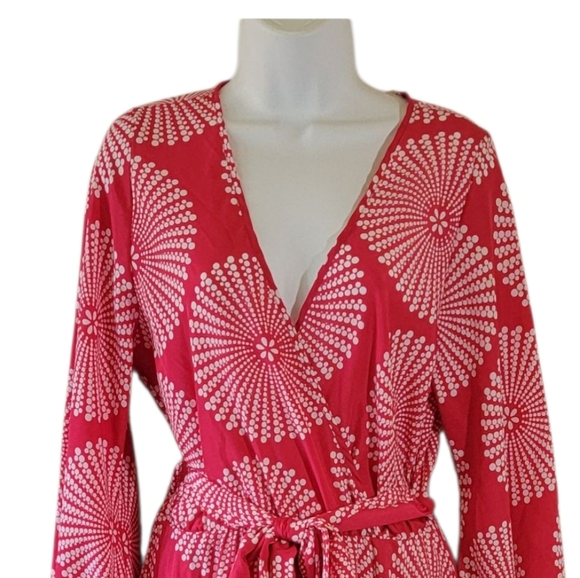 VTG Made In USA Rose Pink Surplice Maxi Dress Sz L Circle Floral Cottagecore - Picture 3 of 11